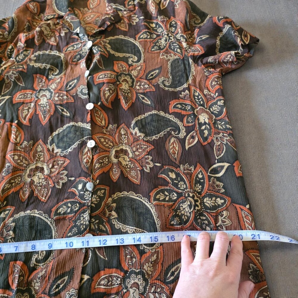 Amanda Smith Petite 100% Silk Blouse Paisley Brown Boho Earthy Coastal Grandma - Picture 10 of 14